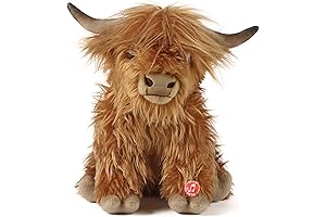 Living Nature Highland Cow Brown Stuffed Animal | Farm Toy with Sound
