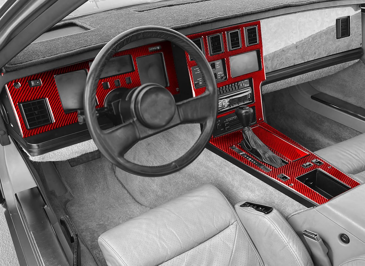 Red Real Carbon Fiber Car Dashboard Control and Center Console Panel Full Sticker Set Compatible with Chevy/Chevrolet Corvette C4 1983 1984 1985 1986 1987 1988 1989 Auto Interior Accessories