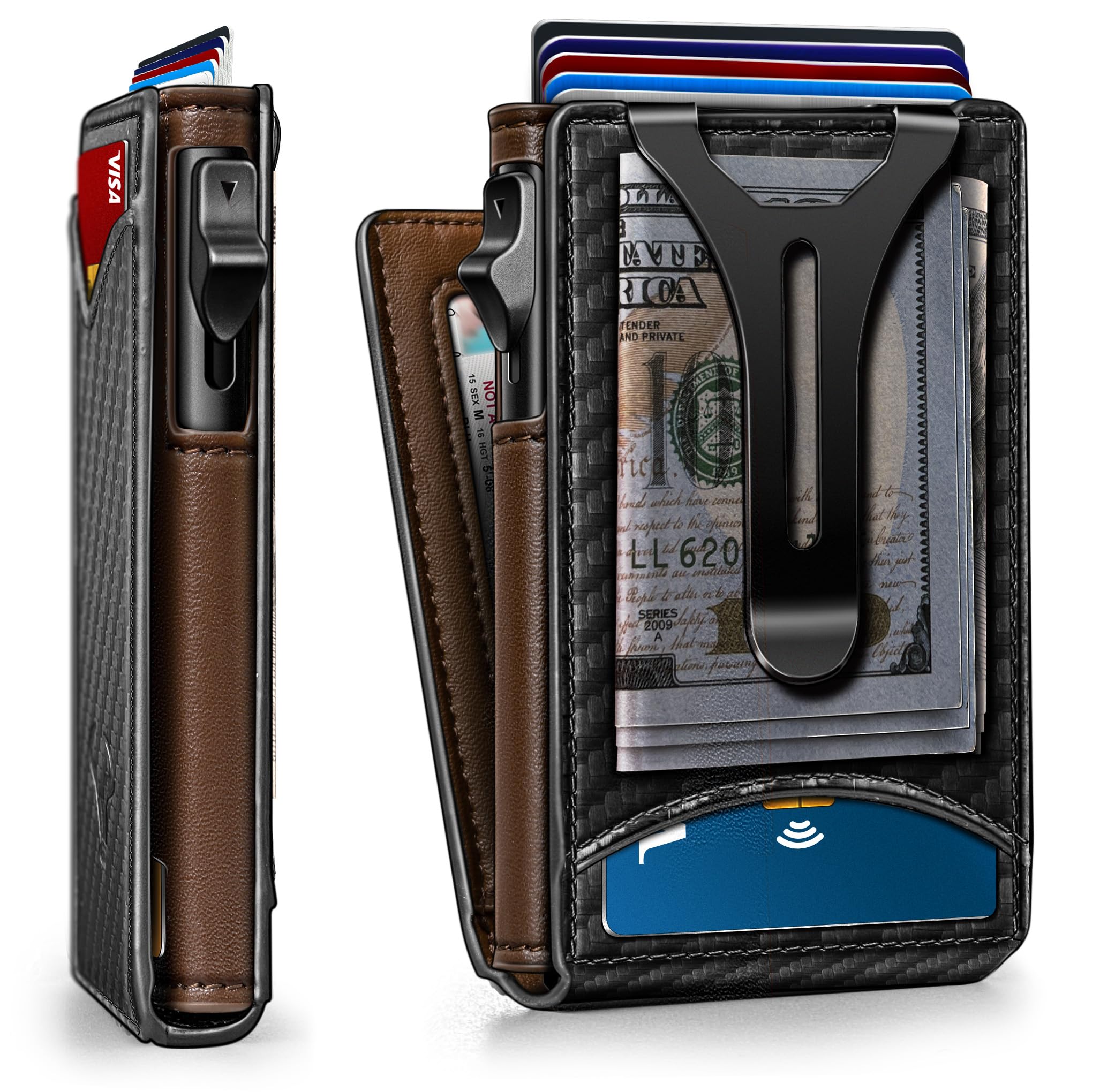 BULLIANT Men Wallet,Money Clip Wallet Slim For Gift Men 9Cards-Metal Credit Card Case in Magnetic Leather Flip