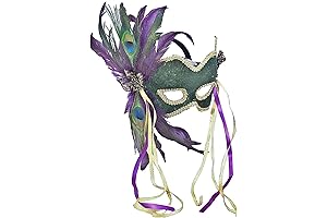 Forum Novelties Womens Deluxe Half Mask With Feathers Mardi Gras Costume Accessory, Green