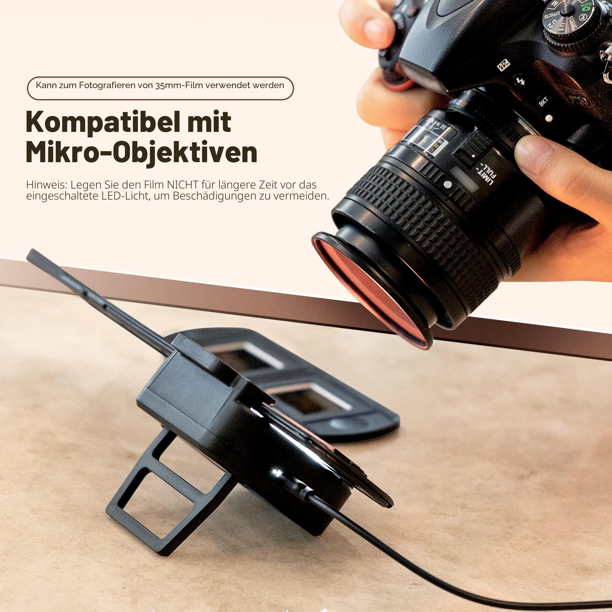 JJC Filmdigitalisierungsadapter mit LED-Lichtset Konvertieren von 35-mm-Negativfilm & Dia in digitales JPEG, 10 Helligkeitsstufen USB-LED-Lampe, 35-mm-Diahalterung & 35-mm-Filmstreifenhalter