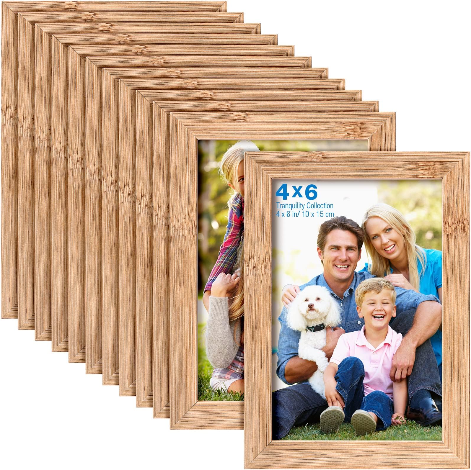 Yalikop 12 Pieces 4 x 6 Inches Wooden Picture Frame Photo Frame with Mat and Real Glass Natural Wood Frames Wall and Tabletop Picture Frames for Home Office Restaurant