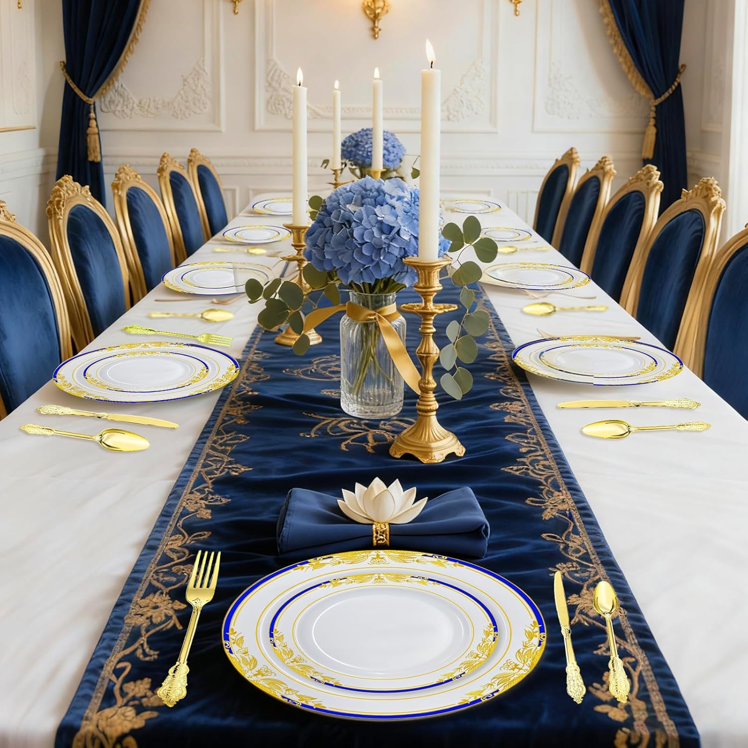 MENDENG 175pcs Plastic Plates for Party Plates Disposable Heavy Duty Platos Desechables Elegantes for Wedding Reception Thanksgiving Christmas Plates and Cups and Napkins and Gold Cutlery Sets