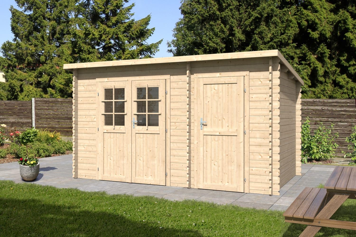 Steiner Shopping Gartenhaus Landtraum 02-28 mm Blockbohlenhaus, Grundfläche: 7,33 m², Pultdach