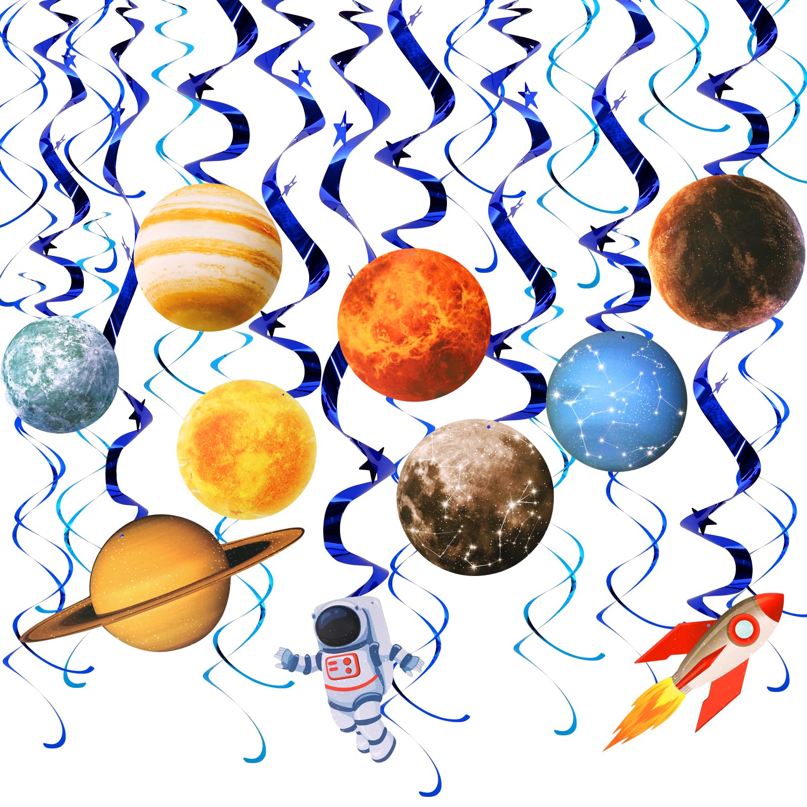 Space Party Decorations, Kaluofan 30Pcs Space Birthday Decorations, Hanging Planet Swirls Party Decor Supplies, Space Themed Birthday Party Planet Decorations, Galaxy Room Decor Space Room Decor