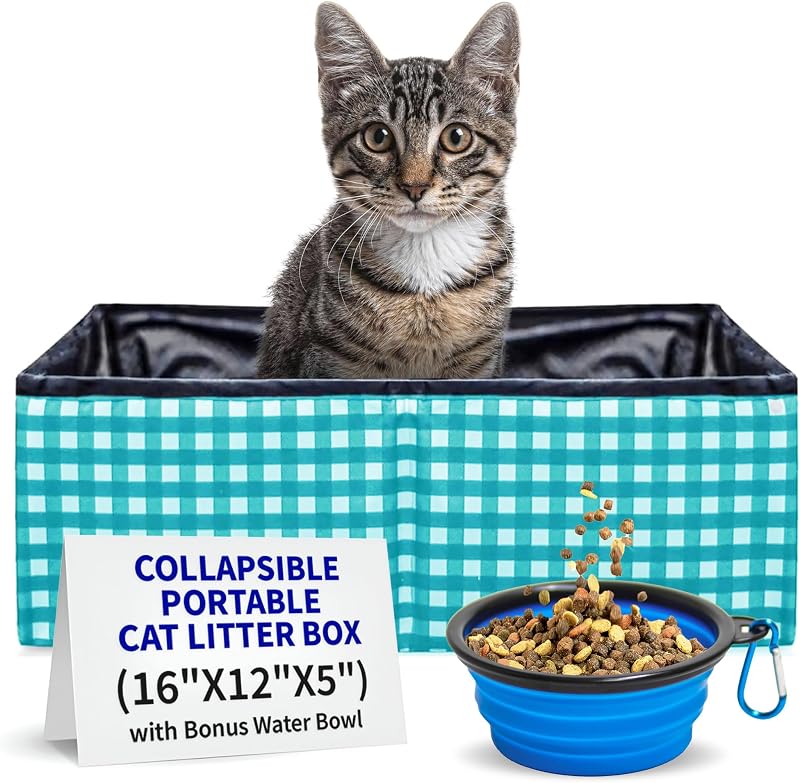Caixa de areia dobrável para gatos em viagem Pet Fit For Life, nylon, Teal (Grande)