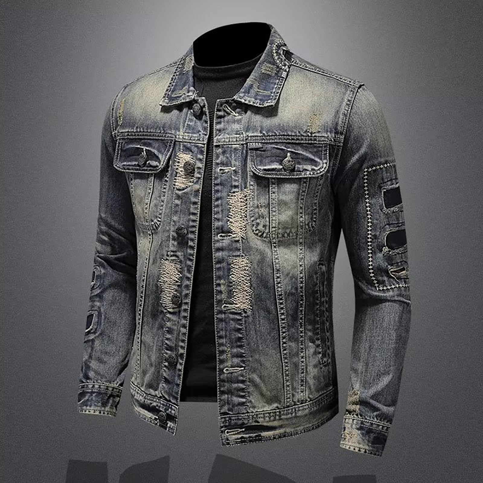 Generisch Moderna chaqueta vaquera retro de corte ajustado para hombre