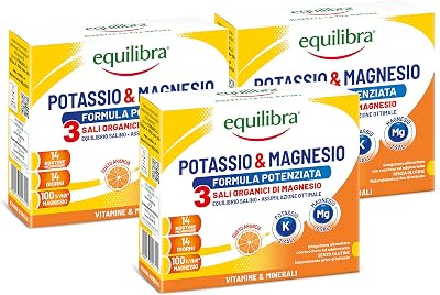 Equilibra integratori alimentari, potassio e magnesio 3 formula potenziata, integratore magnesio e potassio per reintegr