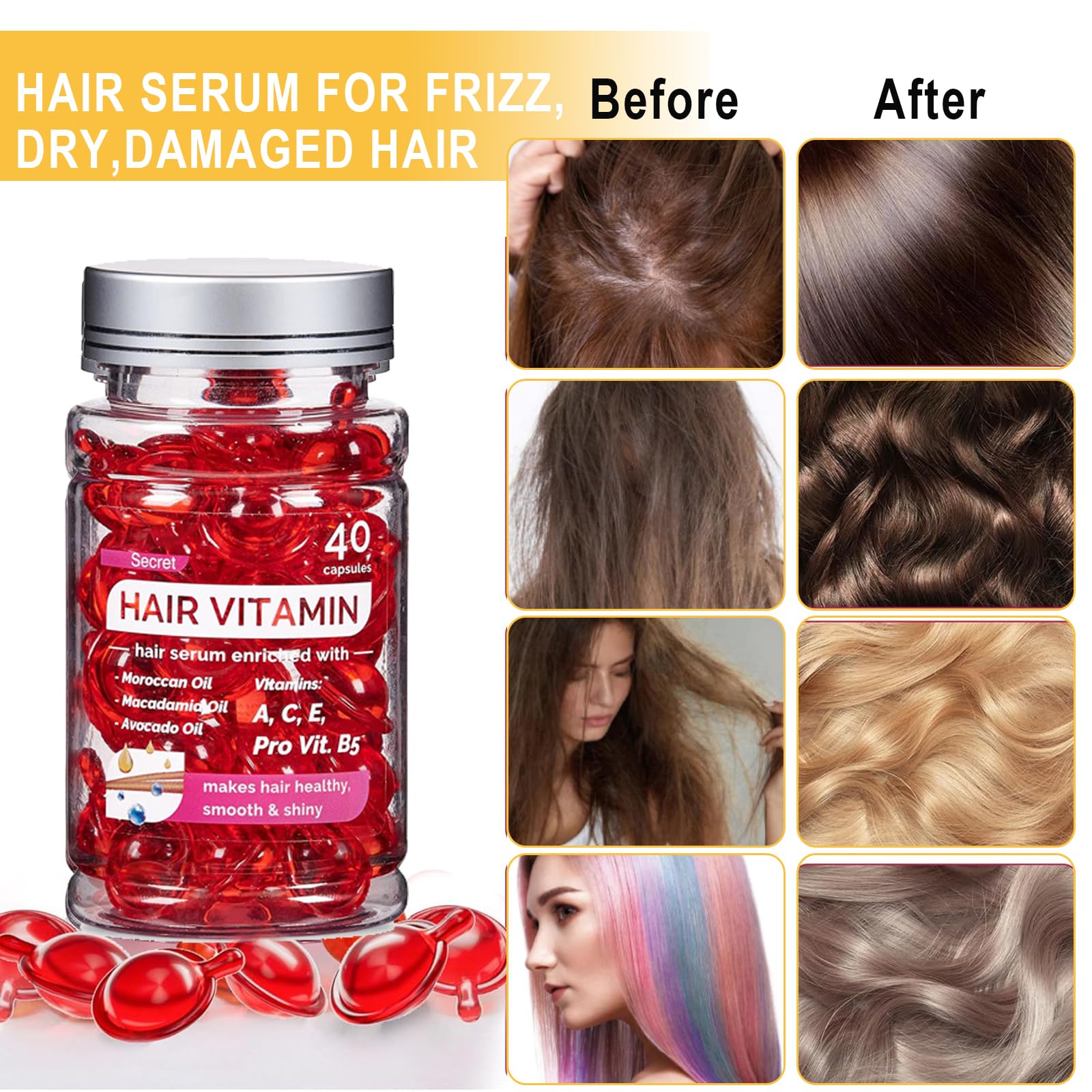 Capsules for hair care 40 Pcs Hair Vitamin Serum Capsule Hair Vitamins Hair Serum, Enriched with Moroccan Oil, Macadamia Oil - Image 2