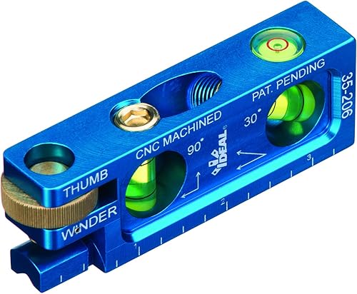 Nivel Eléctrico IDEAL 35-206 Nivel de Electricista de Aluminio CNC Mecanizado con 2 Viales de Acrílico, Mordaza Magnética, Enrollador de Pulgar, Azul