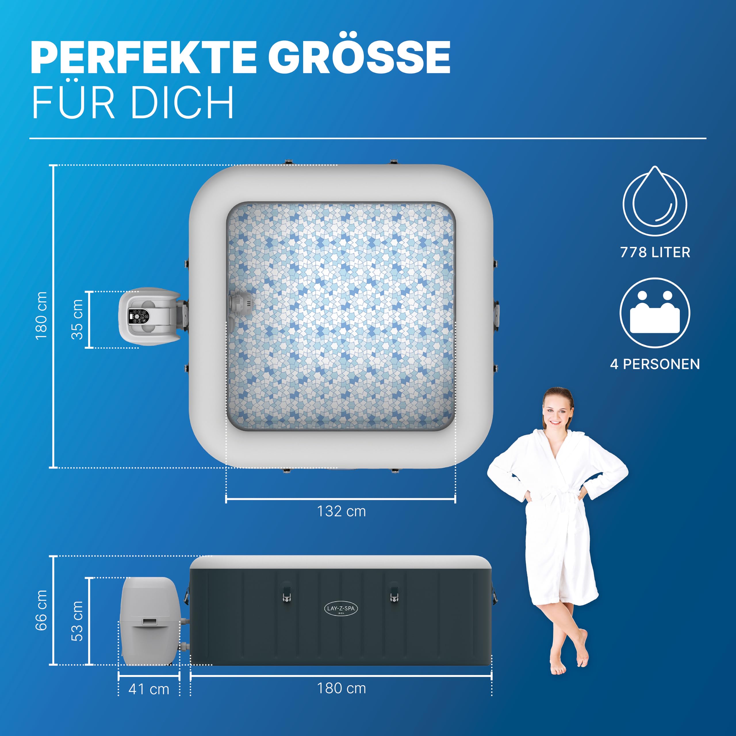 Bestway Lay Z Spa Ibiza AirJet Energiespar-Whirlpool 180x180 cm – aufblasbarer Whirlpool für 6 Personen mit 140 Luftdüsen, EnergySense Isolierung, Frostwächter & Timer – dunkelgrün