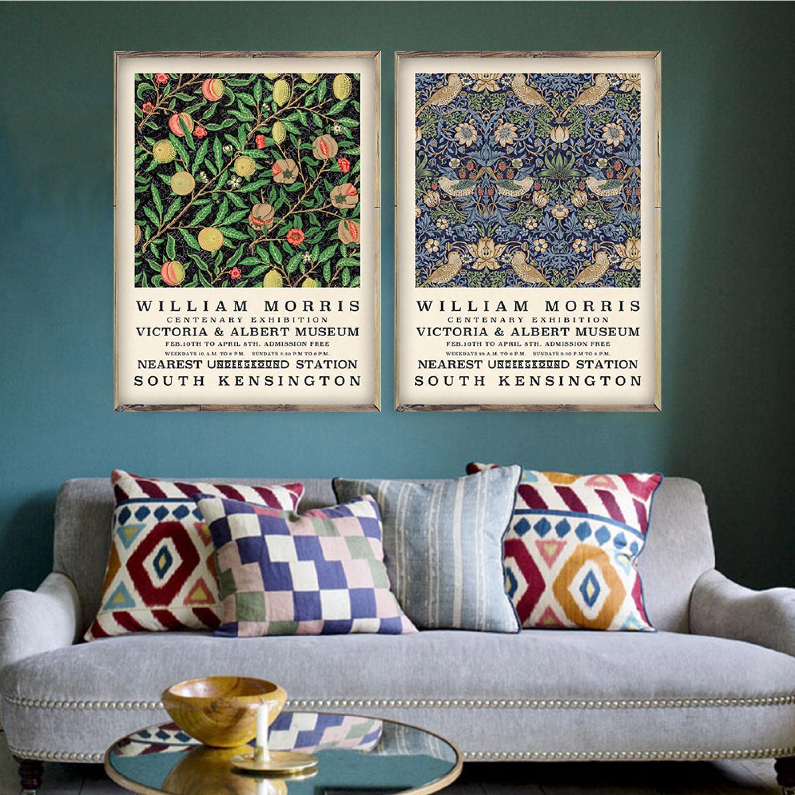 Dittelle William Morris Stampa su Tela The Victoria and Albert Museum Exhibition Poster London Underground Art Painting Wall Decor 60x90cm-3 Pezzi Senza Cornice