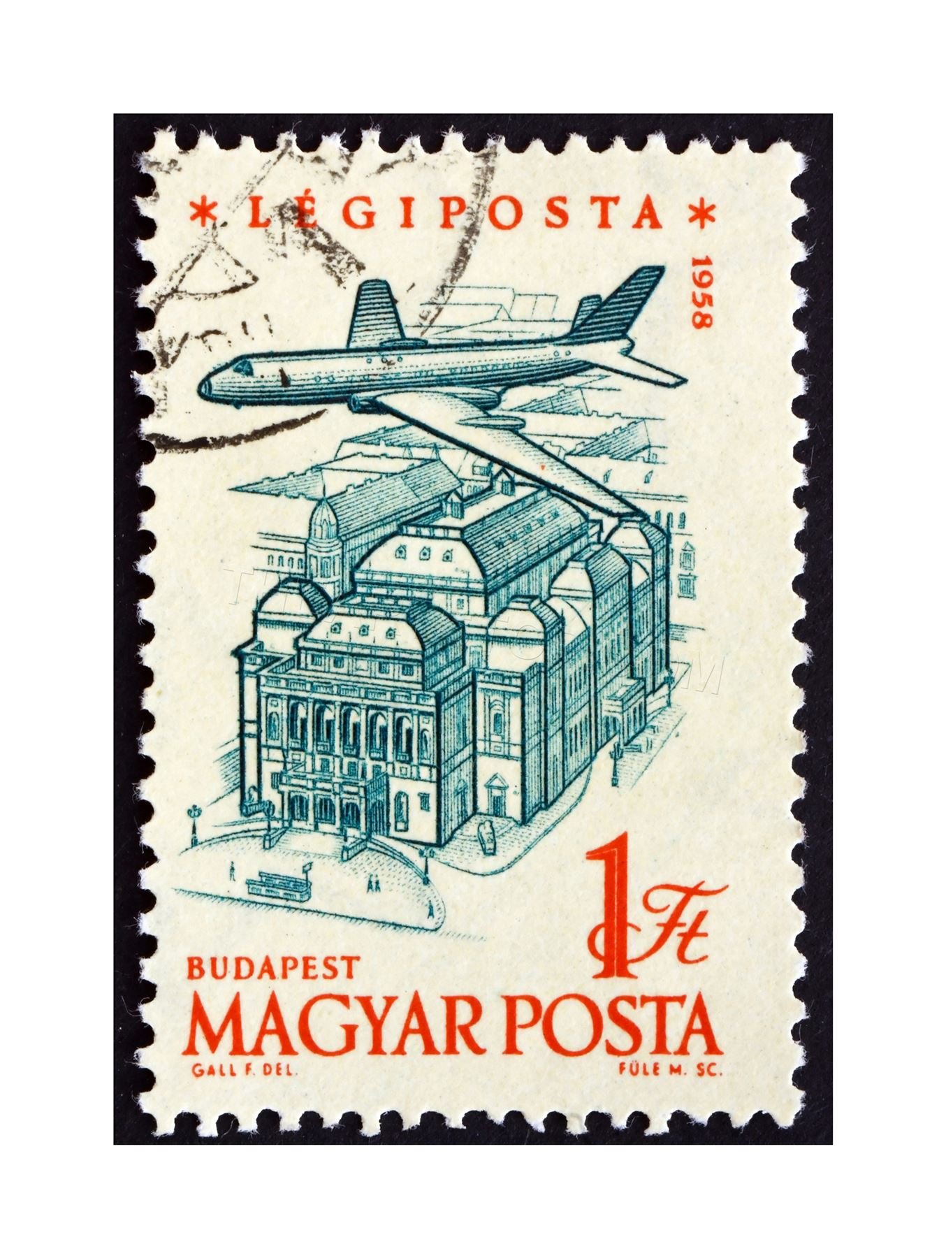 Wee Blue Coo Postage Stamp Hungary Vintage Plane Budapest Photo Wall Art Print