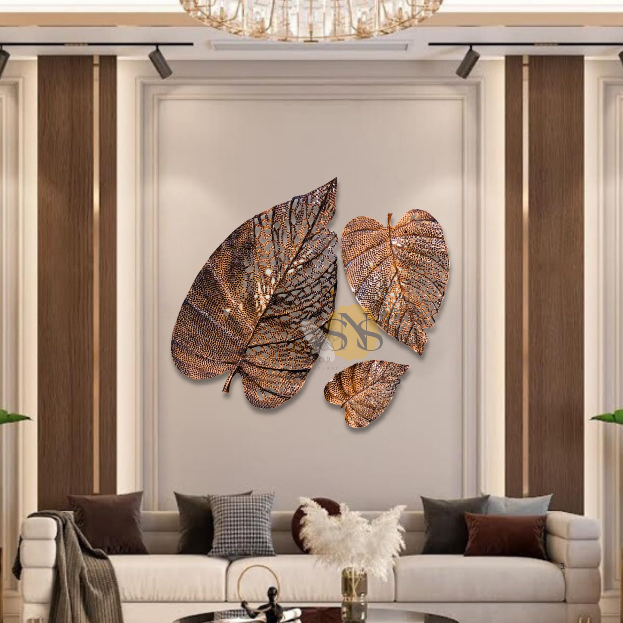 SNS DECOR Metal Leaf Wall Art - Set of 3 -1