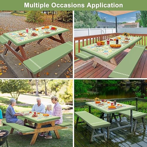 Miniatura 228 de Play Tailor - Mantel para mesa de pícnic con cubiertas para bancas, impermeable y a prueba de viento con bolsa de cordón, ajustable a mesas y bancas