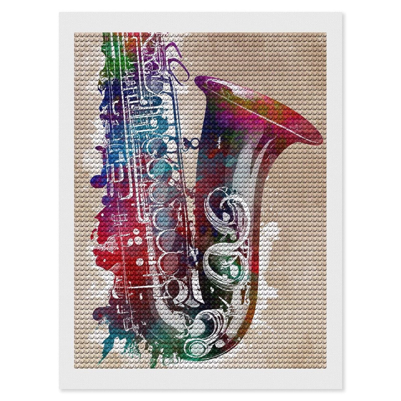 Junmoney Saxophone Music Art DIY Diamond Art Canvas Kit 12"x16", Decorate Your Room, Sparkling Round Gems, Fun Craft Experience, Farmhouse Decor