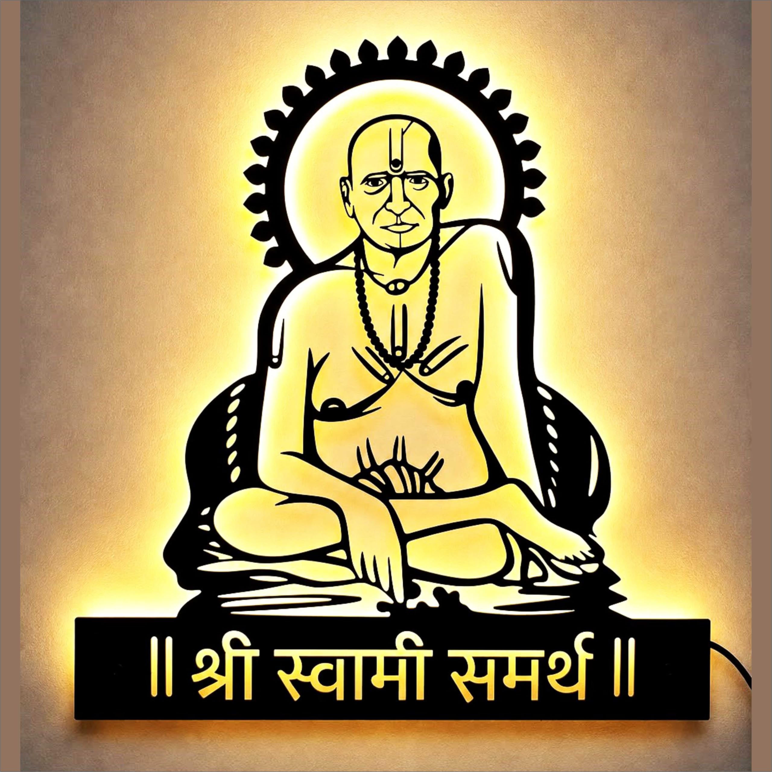 NEXTSTEP1 Swami Samarth Metal Wall Art with LED Backlight (12 x 12 Inch) | Shree Swami Samarth Decorative Backlit Silhouette Sign for Home Decor, Living Room, Mandir & Gifting (Black)-image-49