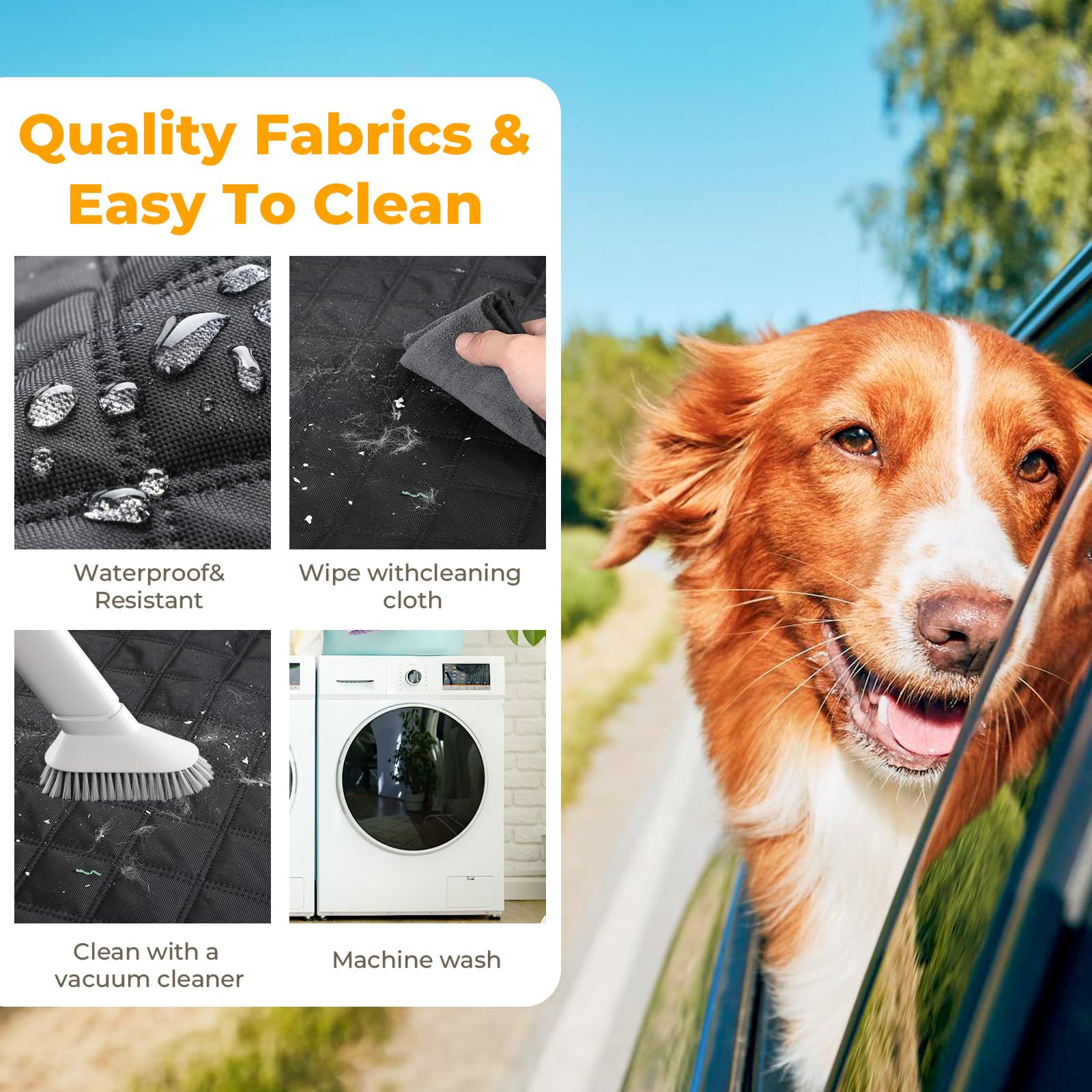 Pecute Coprisedile Auto per Cani Fondo Rigido, Fino a 180 kg | Impermeabile, Antiscivolo. Aumenta 40% Spazio. Adatto cani e Gatti. Facile da Piegare. Con Imbracatura Sicurezza