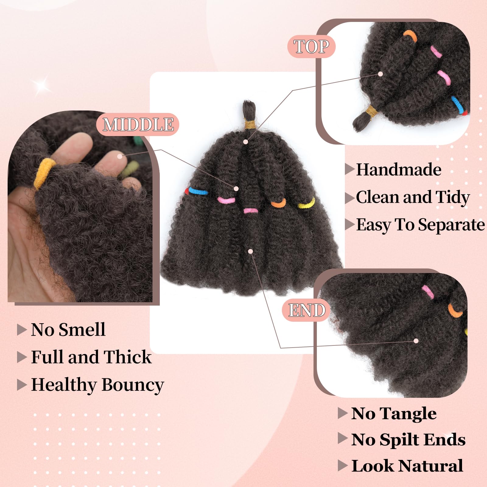 AMLUCKS Afro Kinky Hair 10 Inch 3 Pack Marley Twist Braiding Hairs Bulk Springy Braids Pre-Separated Bulk Springy Braids for Cuban Twist Hair Faux Locs Crochet Synthetic Hair Extensions for Women (4# - Image 3