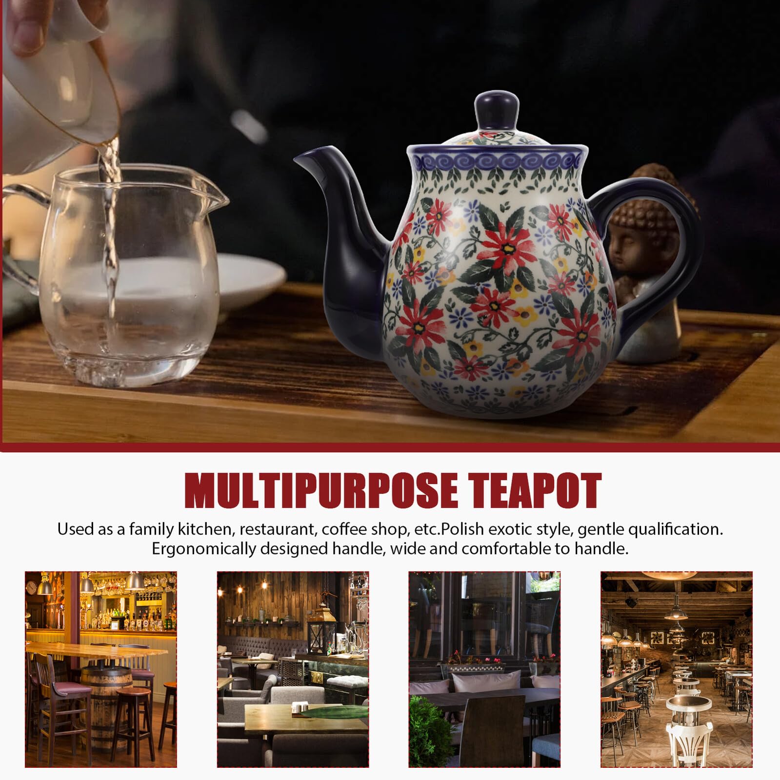 Ipetboom Tetera de Cerámica Resistente al Calor Hogar, Diseño Elegante y Fácil de Sostener, Adecuado Suministro de Té Cocina