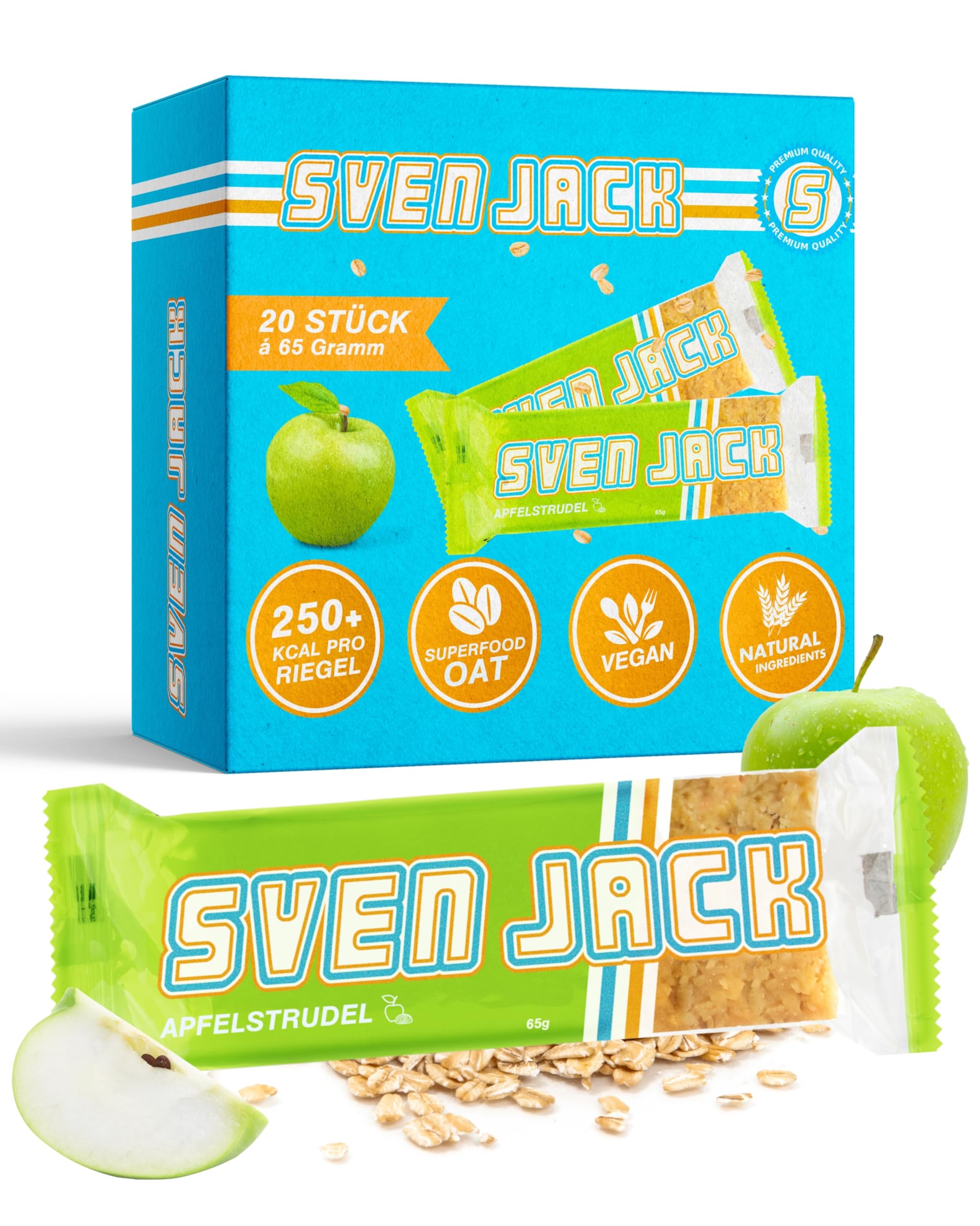 Sven Jack (Energy Cake) Haferriegel Apfelstrudel 20x 65g I Original Haferflocken Energieriegel I Veganer & Laktosefreier Haferriegel I Langkettige Kohlenhydrate & wenig Zucker I Müsliriegel
