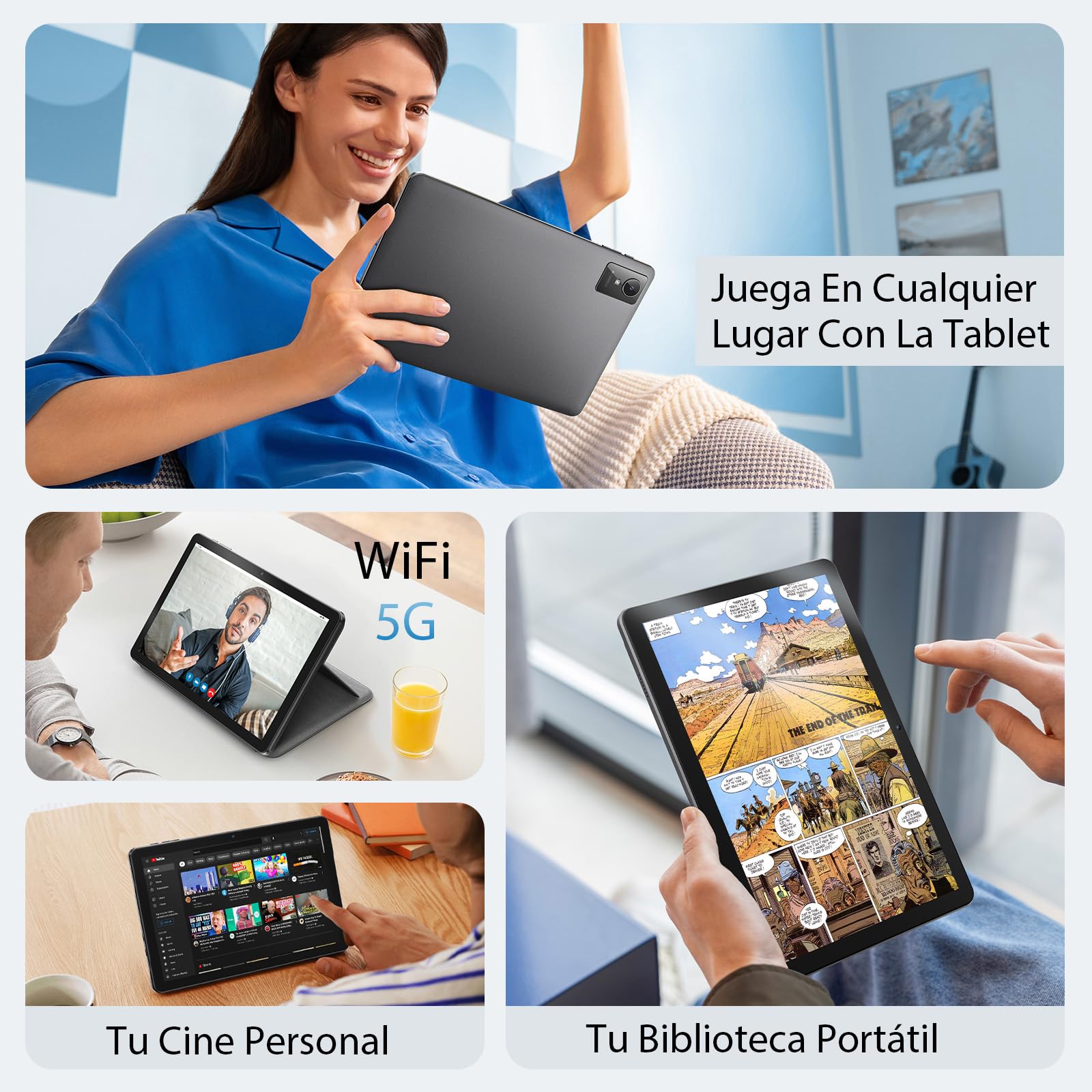Tablet 10 Pulgadas, Tableta Android 15 con Funda, Unisoc T30 Quad-Core, 18 GB RAM + 128 GB ROM + 1 TB TF, Pantalla HD IPS 1280x800, Cámara Dual 5MP + 8MP, 6000 mAh, WiFi 6, BT 5.0, Widevine L1 (K50)