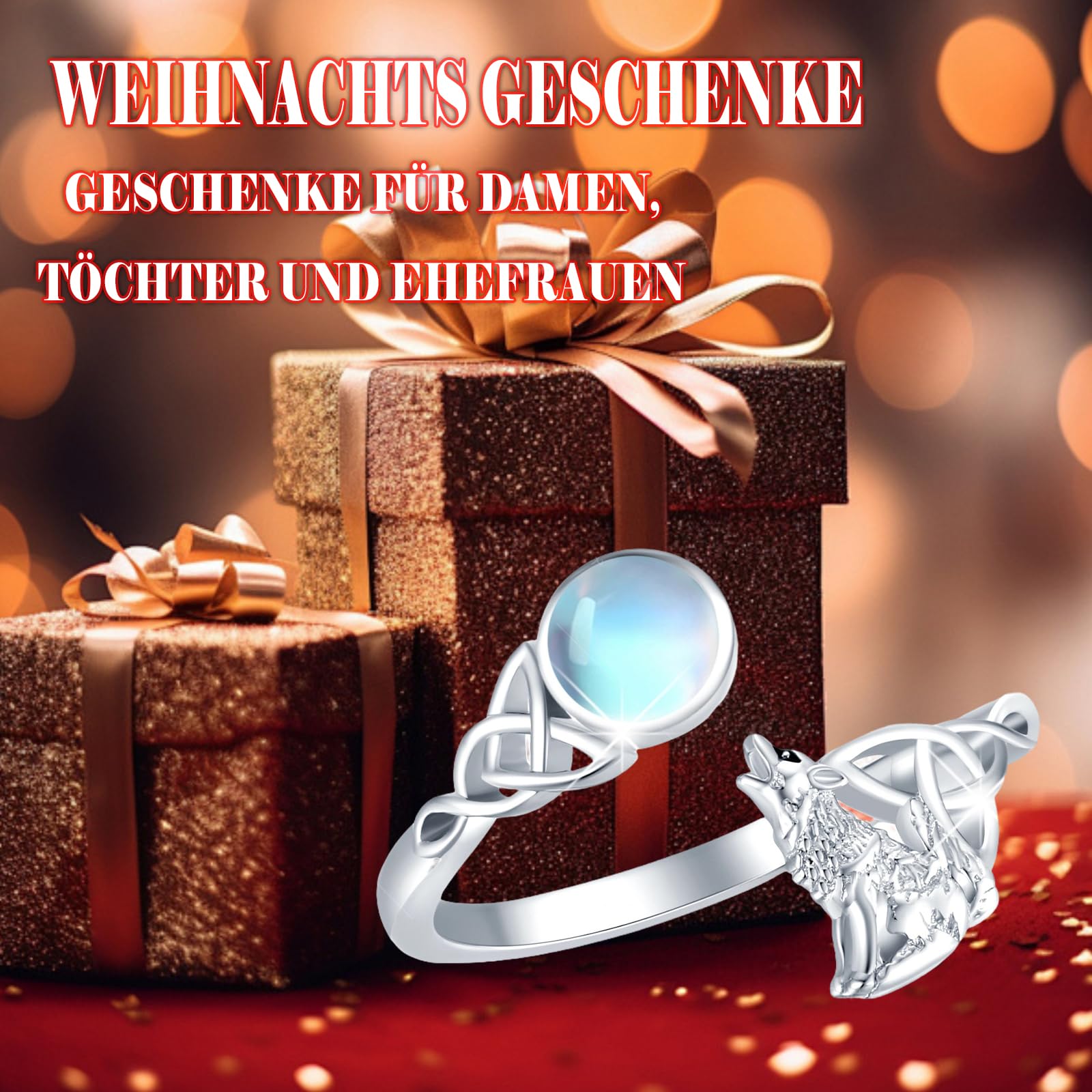Wolfs Ring 925 Sterling Silber Celtic Knot Mondstein Ringe Verstellbar Ring Tier Ringe Geschenk Valentinstag Schmuck für Damen