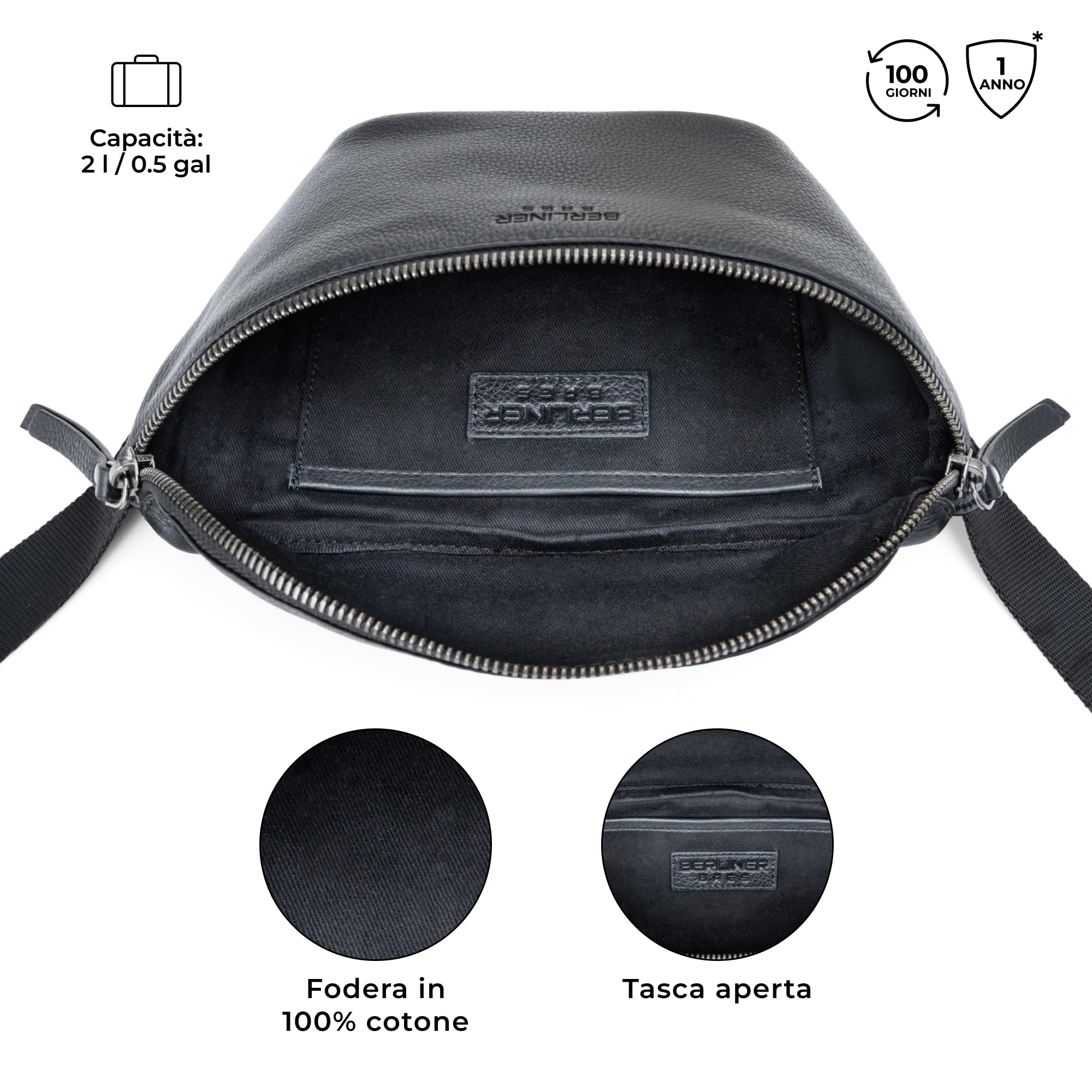 Berliner Bags Marsupio da Cintura Noah, Waist Bag Unisex Regolabile, Marsupio Uomo e Donna – Nero