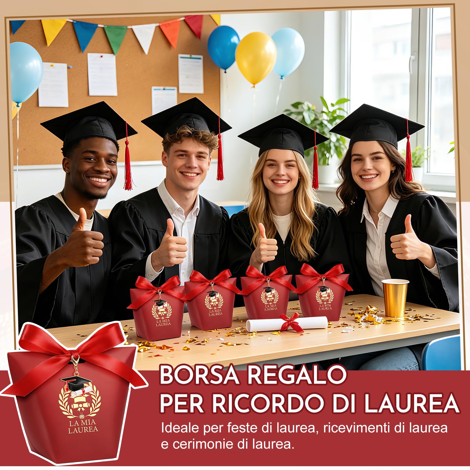 50 Set Scatoline Portaconfetti Laurea, Scatoline portaconfetti per laurea,Sacchettini per Caramelle Gioielli Regalo,per Festa Lauree Congratulazioni Confetti Regal (Rosso)