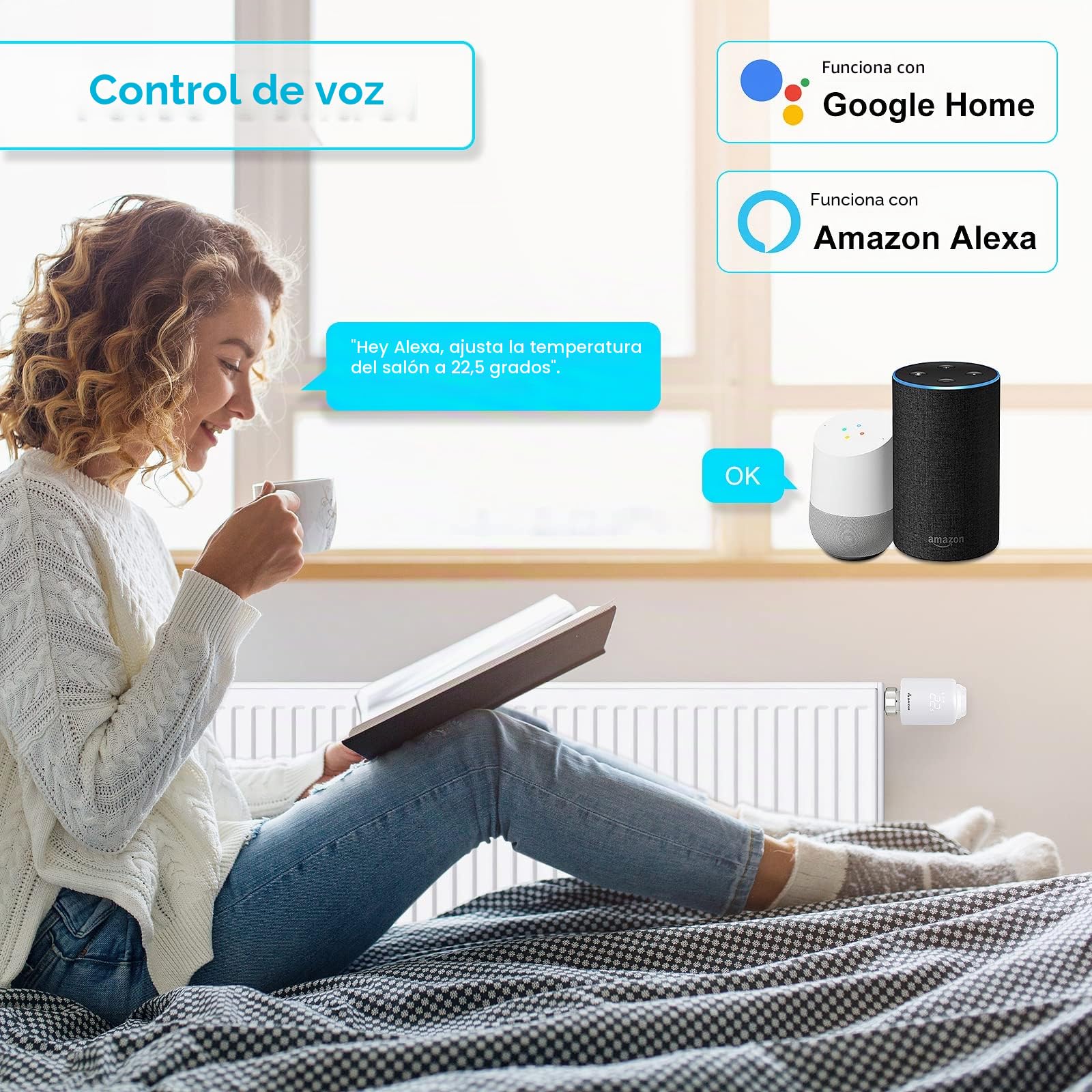 SALCAR Pack de 3 Cabezal Termostático Inteligente WiFi Conexión Directa Termostato Calefaccion Compatible con Amazon Alexa & Google Assistant Programable Tuya Termostato para Radiador