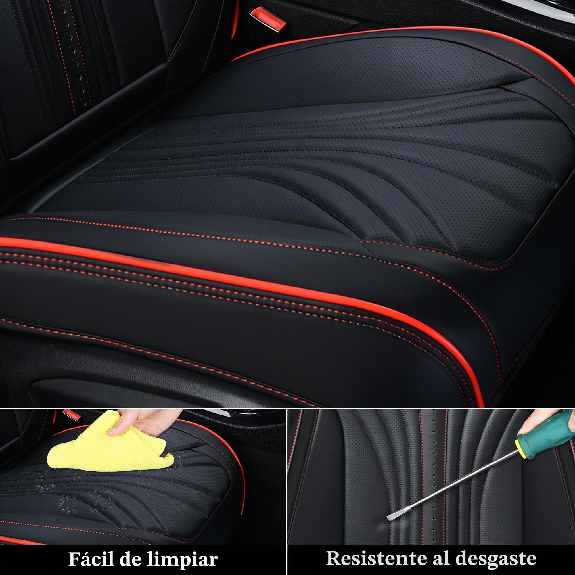 FLORICH Fundas para Asientos de Coche 5 Piezas, Fundas Impermeables Compatibles con el 95% de Los Sedanes, SUV, Camionetas (Juego Completo, Negro&Rojo Línea)