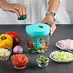 Cello Magic Hand Chopper XL | Multi Utility Chopper | 5 Stainless Steel Blades | Vegetable and Fruits chopper | 15 Cuts One Pull | (Chopper, Blade, Whipper) | 900 ml| Green