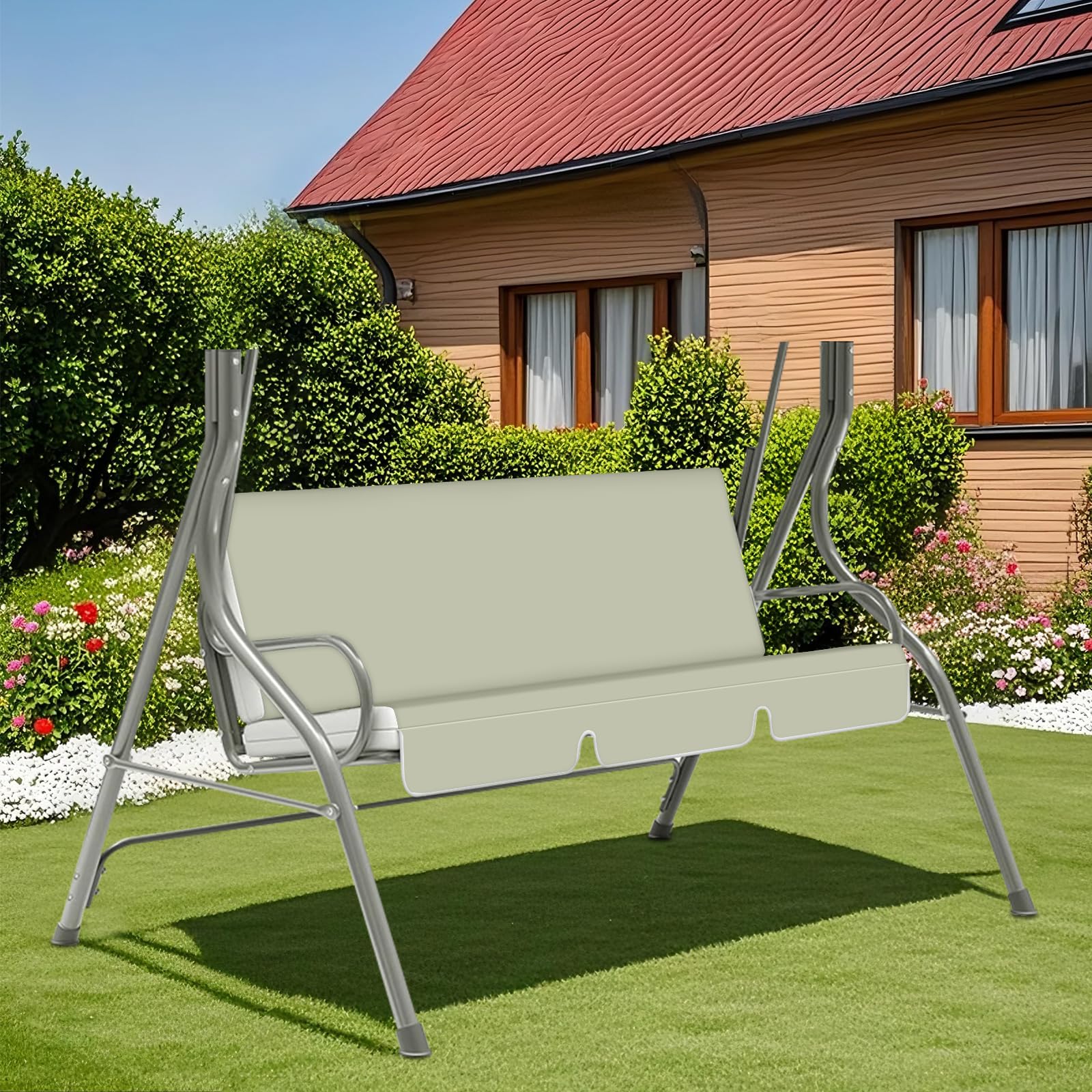 ZYBSLCSY Swing Chair Canopy Replacement and Garden Swing Seat Cover Fit for 2 3 Seater, Waterproof Hammock Canopy Top Cover Windproof Anti-Uv Heavy Duty Rip Proof (Khaki,F)
