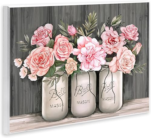 Miniatura 3 de Stupell Industries Ramos de rosas rosadas, tarros rústicos con diseño de Ziwei Li, color gris