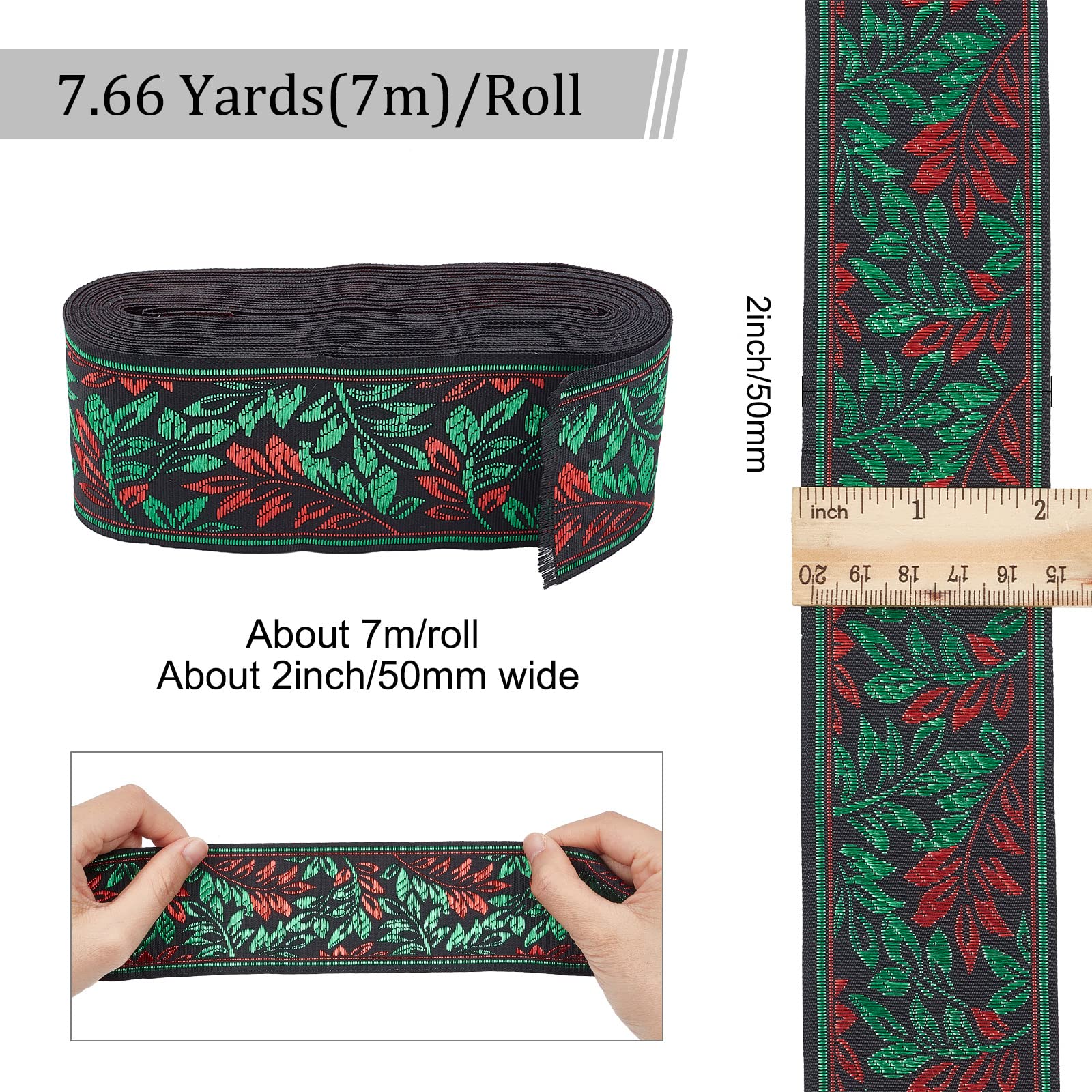 Nastro Poliestere 34 Mm GORGECRAFT Nastro Jacquard Ricamato Da 7.65 Metro 2 Larghezza Nastro Ricamato Vintage Tessuto Con Rifiniture Floreali Tessuto Per Decorazioni Artigianali, Rosso Scuro AHANDMAKER Nastro Vintage