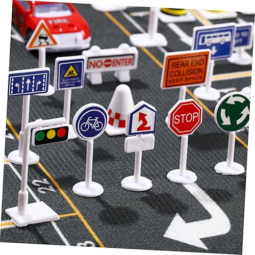 Miniatura 9 de Juego de 56 señales de tráfico de calles de carretera, mini luces de tráfico eléctricas, señales de tráfico de juguete para jugar (tamaño mini)
