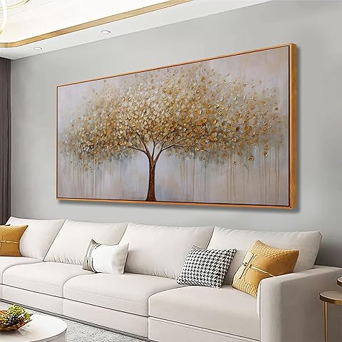 Wall Art Abstract Gold Tree of Life Framed Modern Artwork Canvas Painting Textured Tree Pictures Wall Decor for Living Room Bedroom Dining Room Home Office Decor 24