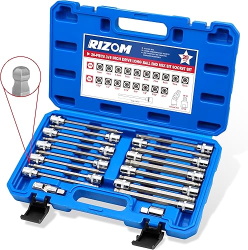 RIZOM Juego de 20 piezas de dados hexagonales de extremo de bola de 38 pulgadas, juego de llaves Allen extralargas, SAE y métricas (18-38 pulgadas,