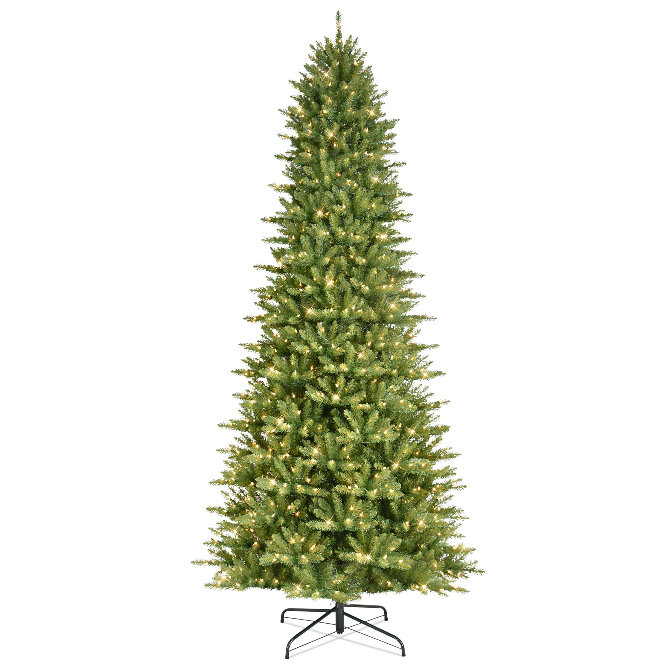 Puleo International 10ft Pre-Lit Slim Fraser Christmas Tree with 900 Clear Lights, 2557 Realistic Dense Branch Tips, Easy Setup Artificial Trees with Sturdy Metal Stand