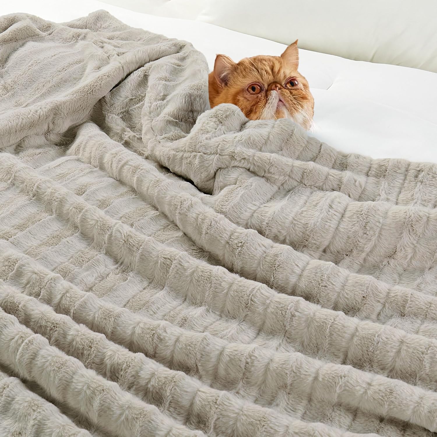 Home Soft Things Derby Double Sided Faux Fur Throw Blanket, Light Grey, 50'' x 60'', Soft Plush Heavy Comfy Couch Sofa Bed Cover for Winter Snuggly Gorgeous Blanket for Adults