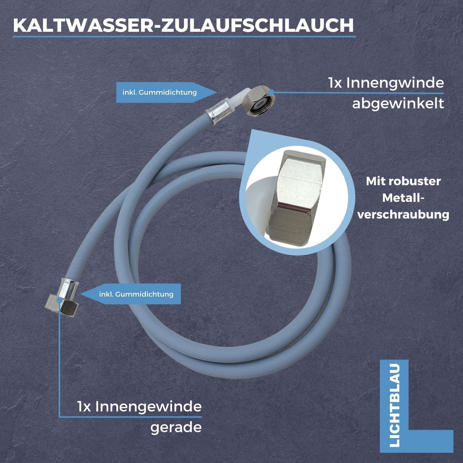 LICHTBLAU Zulaufschlauch | 6m 3/4 Zoll | Metallgewinde | Für Waschmaschine & Spülmaschine mit Winkelanschluss, Dichtung und Kaltwasseranschluss