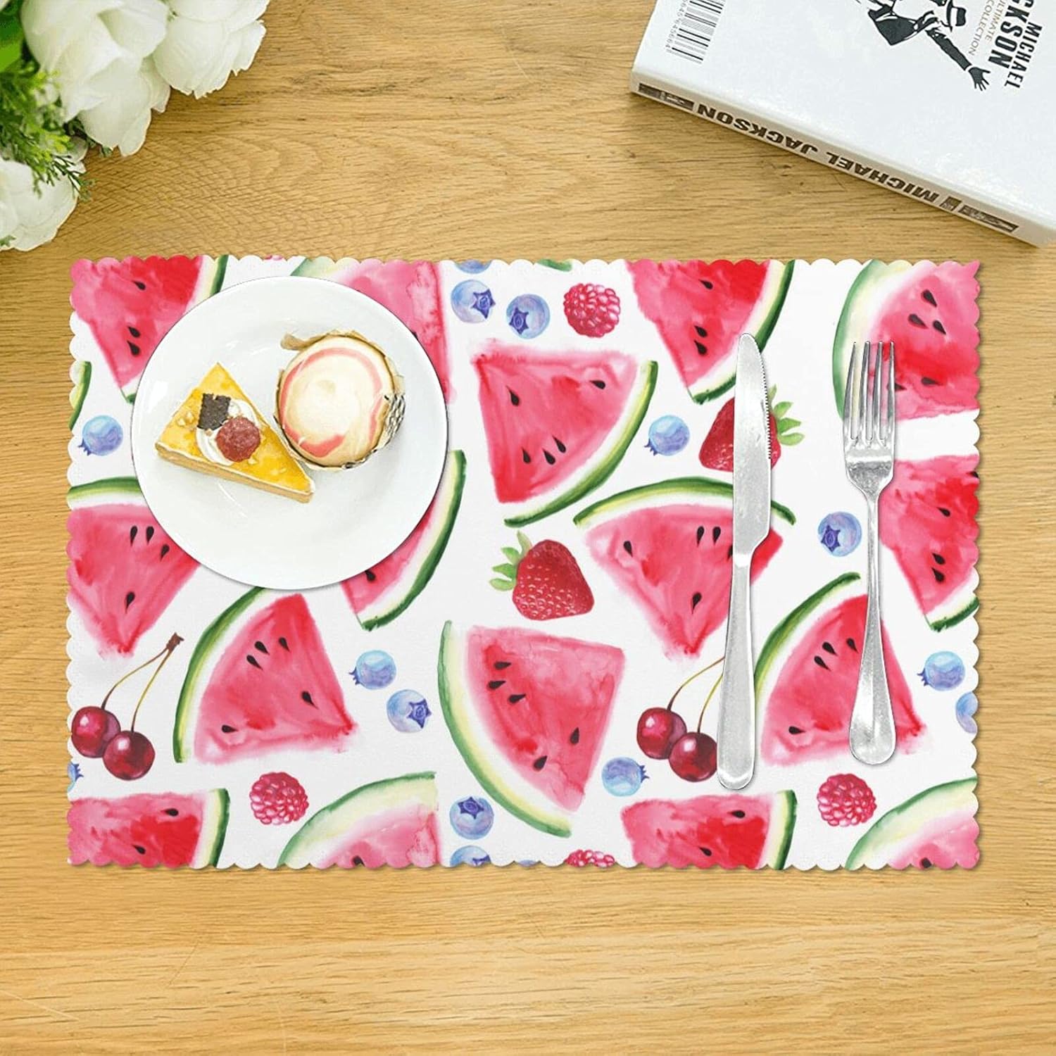 Amazon ランチョンマット ４枚セット スイカ イチゴ 水彩 果物 おしゃれ プレースマット 洗える 撥水 断熱 防汚 食卓 飾り 大人 学生 子供用 家庭 レストラン 学校 布地 30 X 45cm ランチョンマット オンライン通販