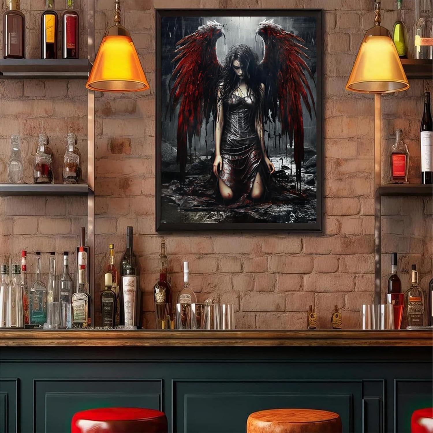EATUKYIC Fallen Angel Women Black Wing 5D Diamond Art Painting for Adults Full Drill Round Diamond Paint by Number Kits for Beginners Gems Cross Stitch for Wall Decor 12x16inch