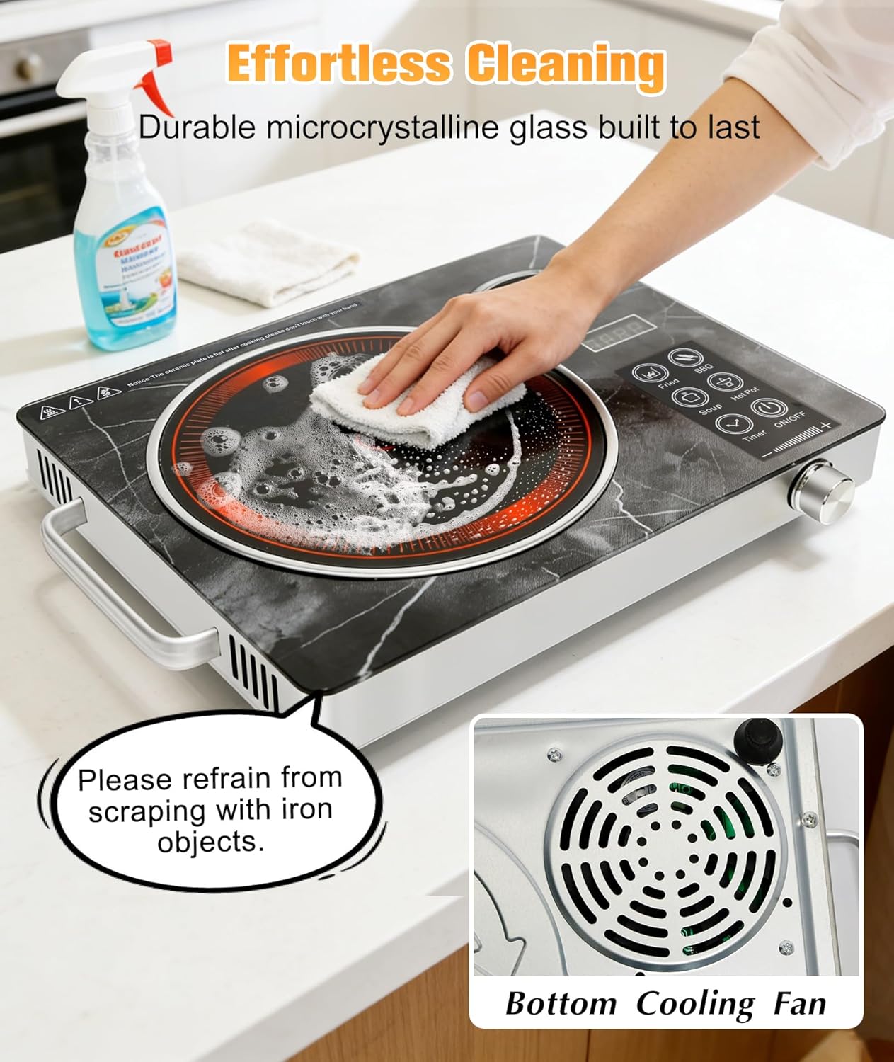 Portable Electric Single Burner,Ceramic Glass Hot Plate with Adjustable Temperature for Home & Camping