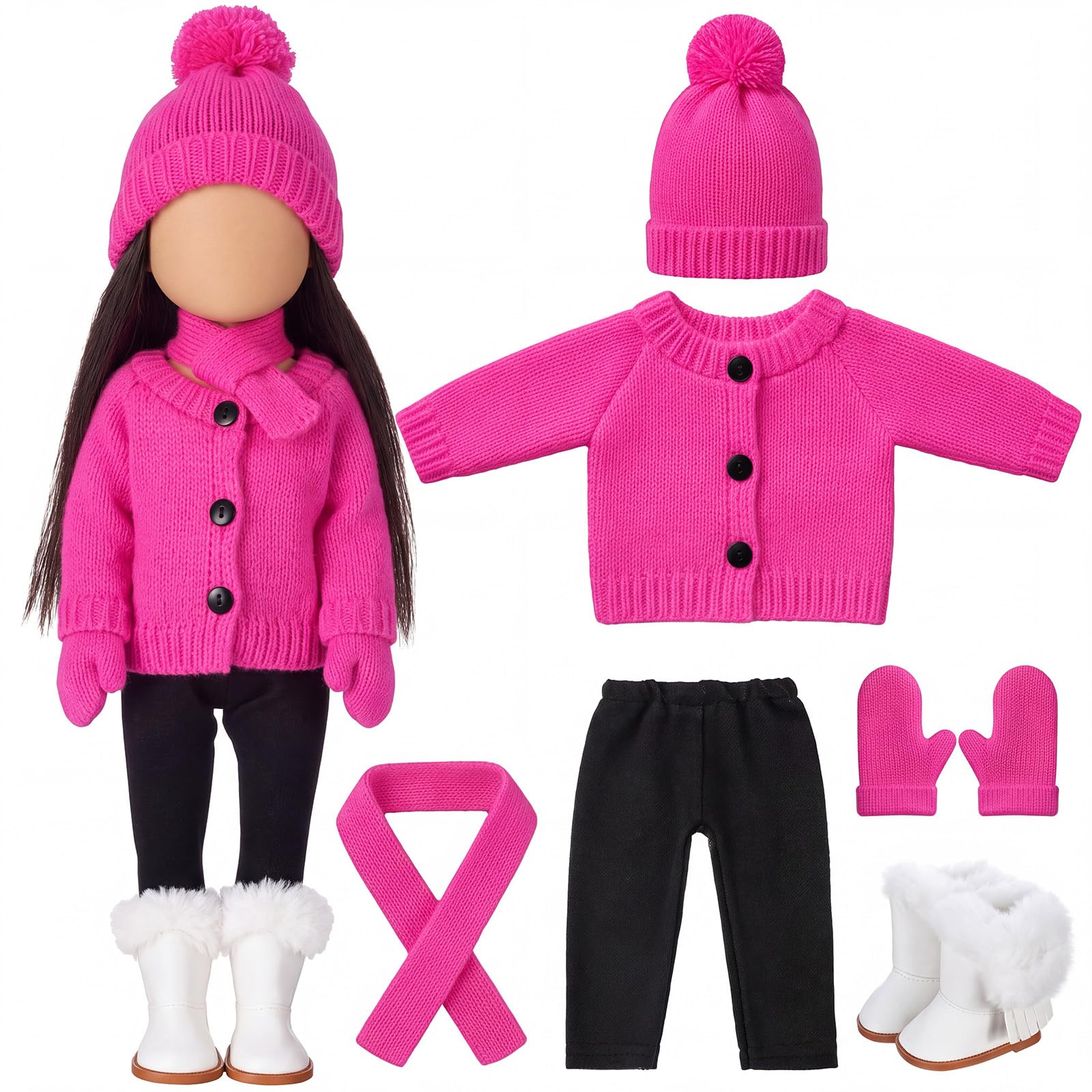 Fourluoo 6 Pcs 18" Christmas Doll Clothes, Rose Red, Button Sweater Style