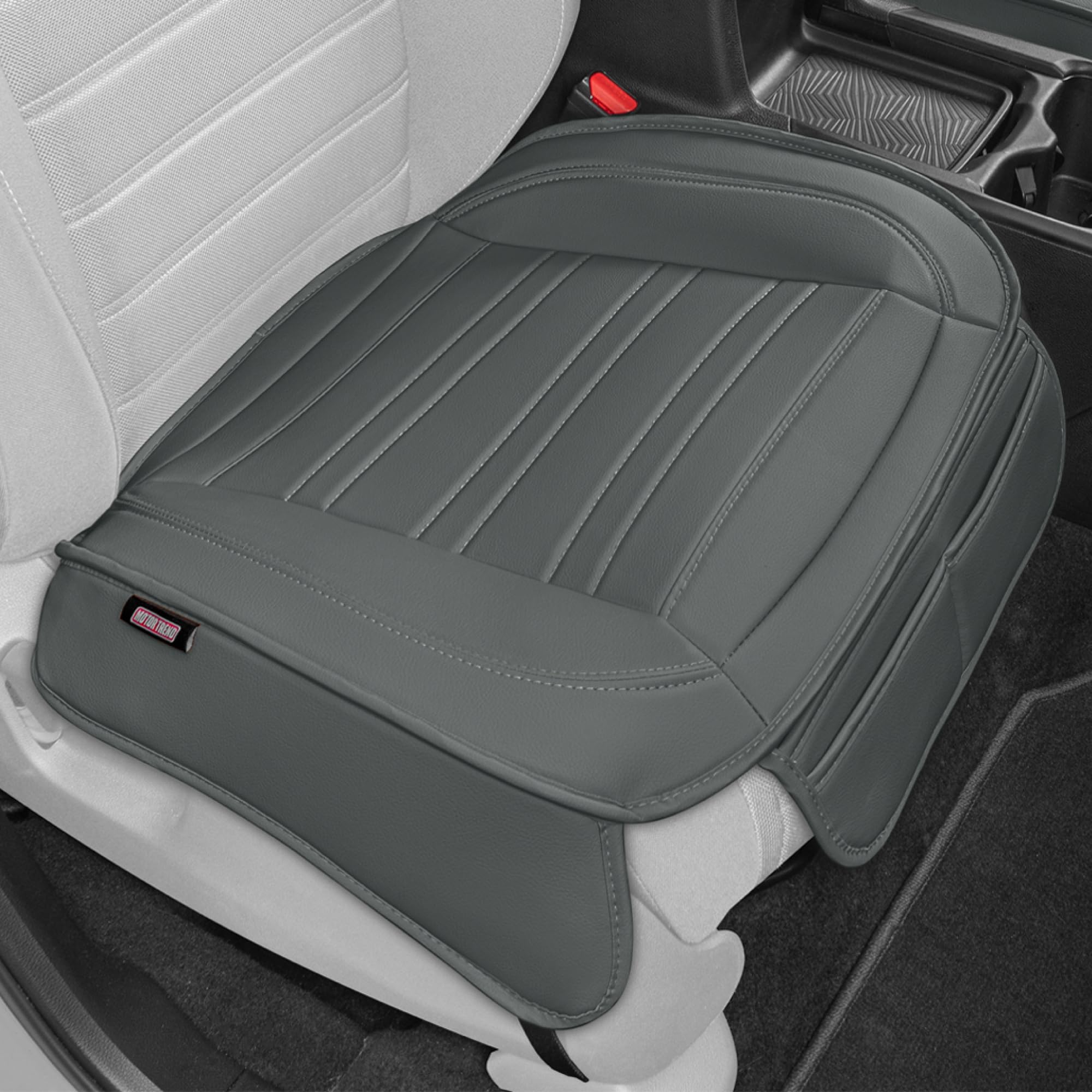 Motor Trend Gray Faux Leather 1-Piece Padded Car Seat Protector with Storage Pockets, Premium Interior Front Seat Cover for Cars Truck SUV Auto