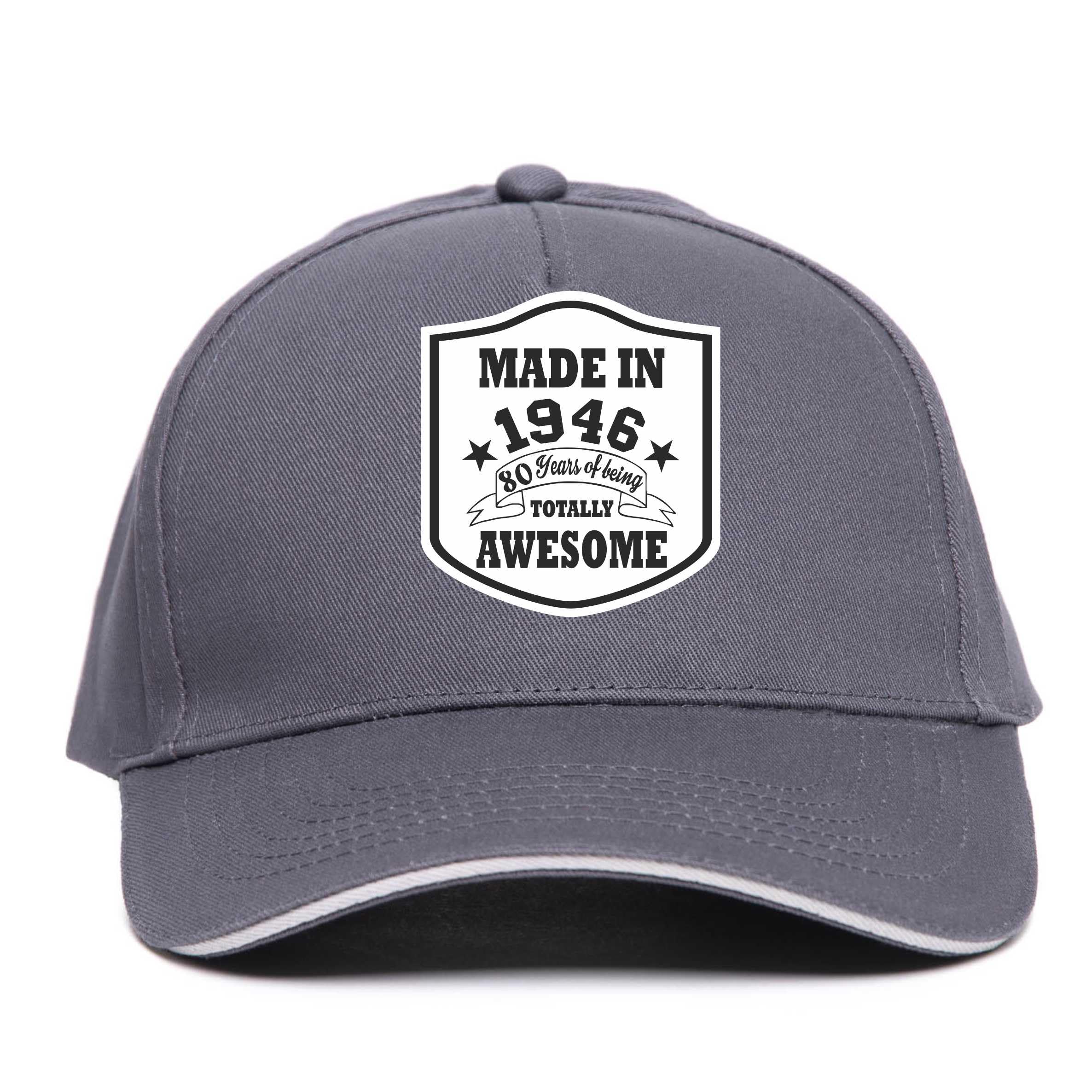 Print4U Made in 1946 80th Birthday Baseball Cap 80 Year Old Gift Men & Ladies Grey