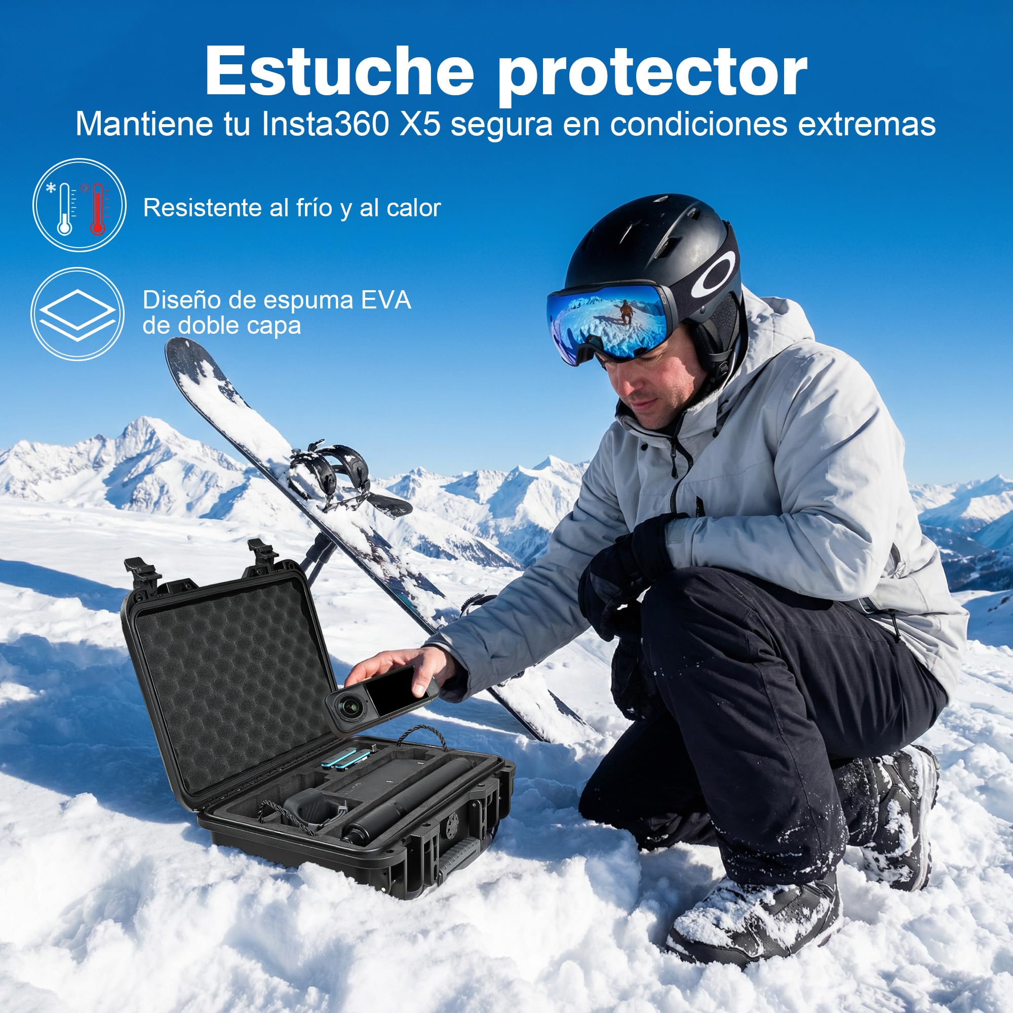 LEKUFEE Estuche de Viaje Rígido e Impermeable para Insta360 X5, Insta360 X4 Air, Insta360 X4, Insta360 X3 Cámara de Acción, 4 Baterías, Transmisor Mic Air y Más Accesorios (Solo Estuche)