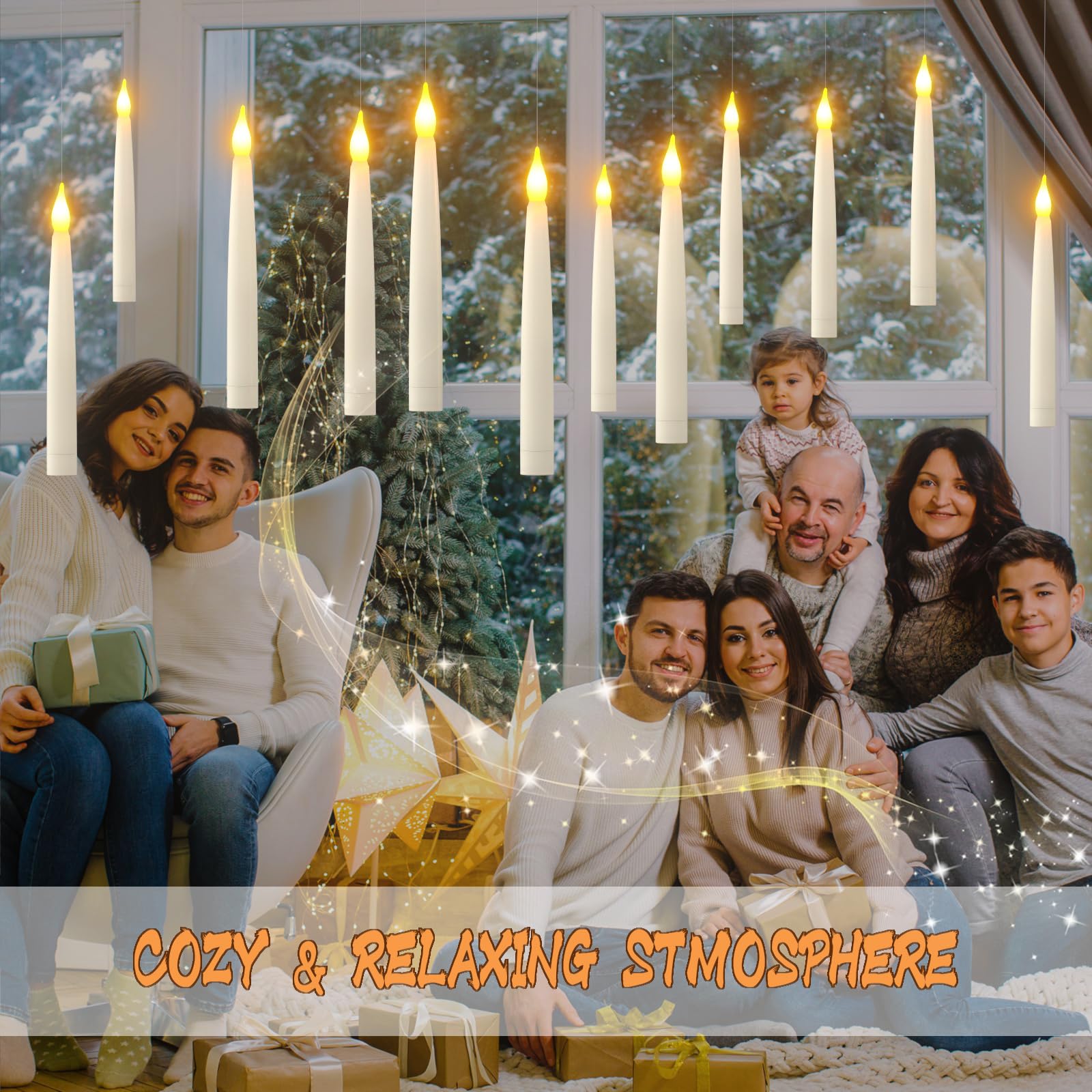 SoulBay Bougies Flottante LED avec Télécommande et Minuterie, Lot de 12 Fausse Bougies à LED Flottantes Suspendue sans Flamme Vacillante pour Fête Maison Chambre Halloween Noël Décoration