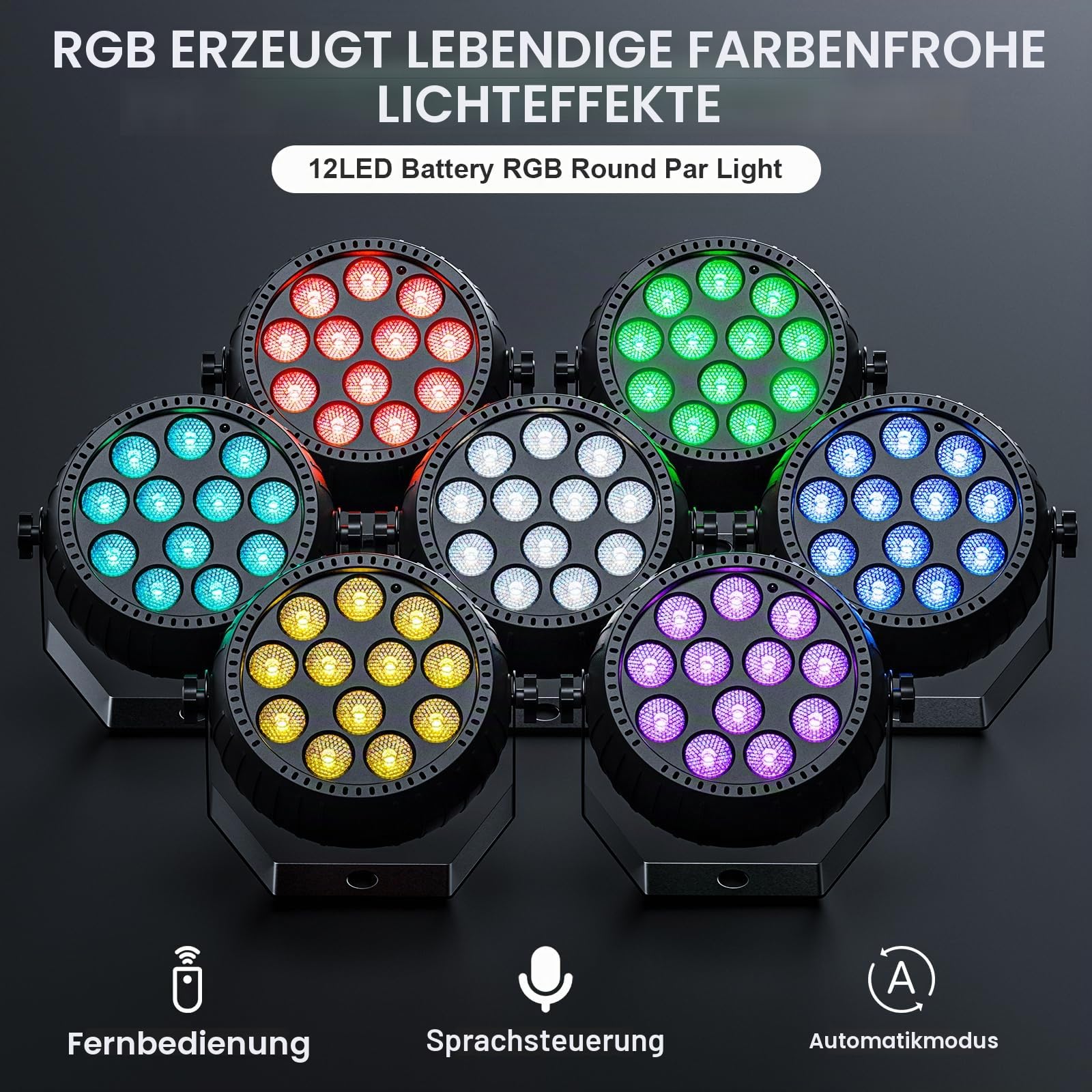4PCS RGB Mini 12 LED Par Akku Strahler, 2200mAh Wiederaufladbares Bühnenlicht Outdoor mit Fernbedienung, 4-6h Laufzeit Partylicht für Bar DJ Disco Hochzeit Halloween Weihnachten